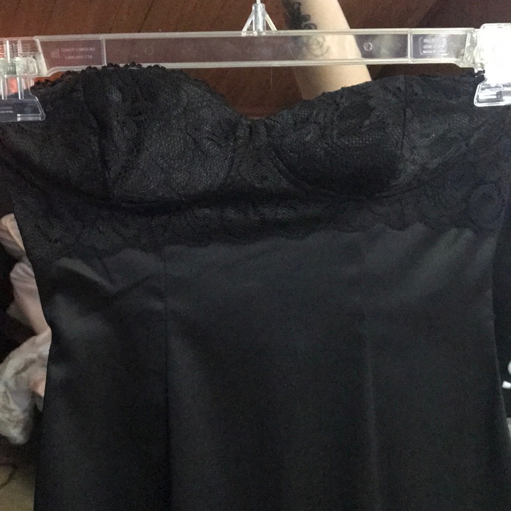 Black satin strapless dress